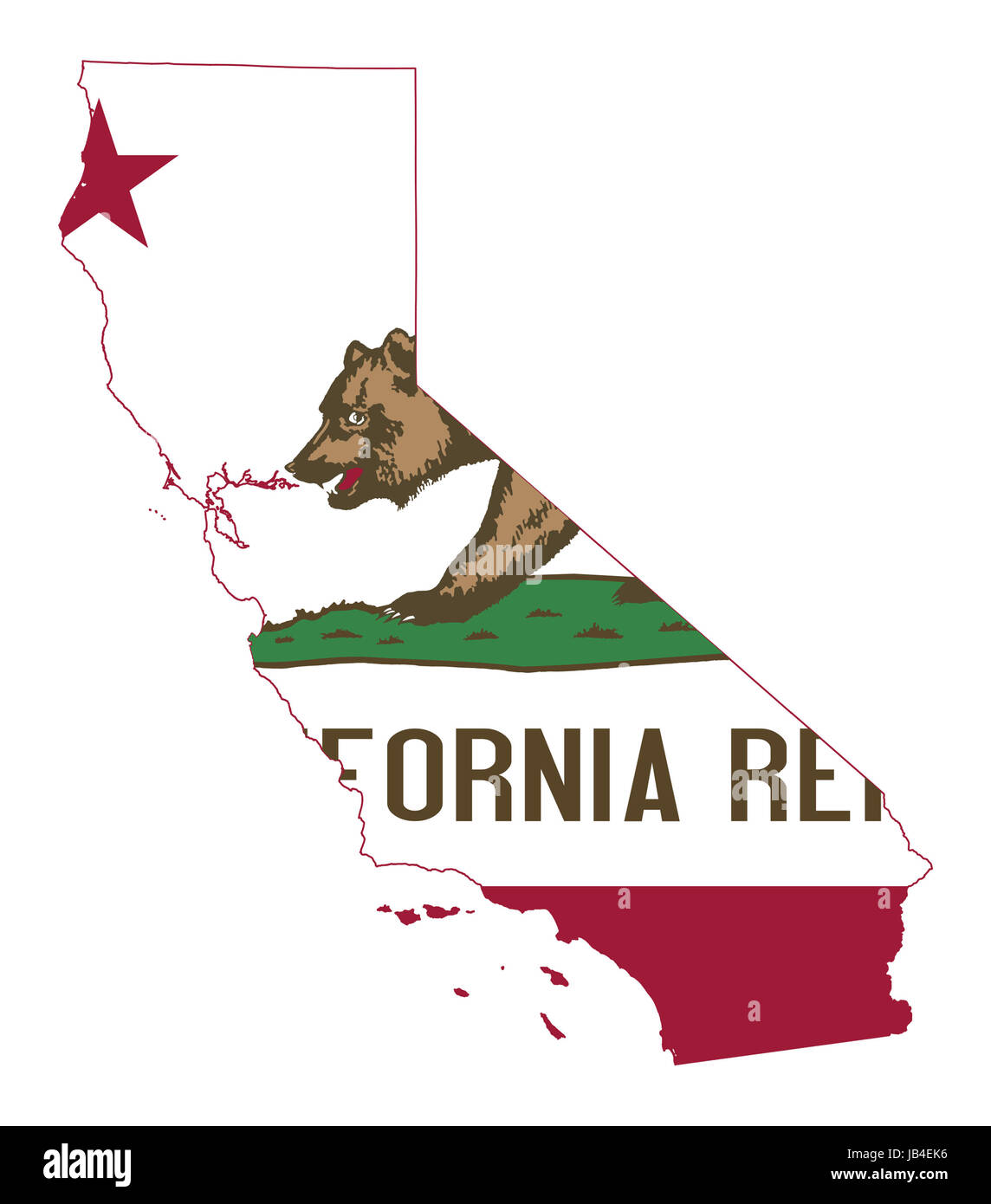 State of California flag map isolated on a white background, U.S.A. Stock Photo