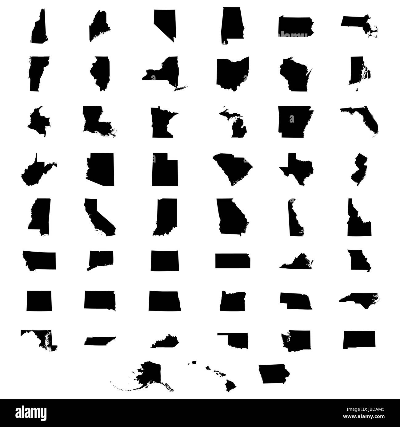 set of US states maps Stock Vector