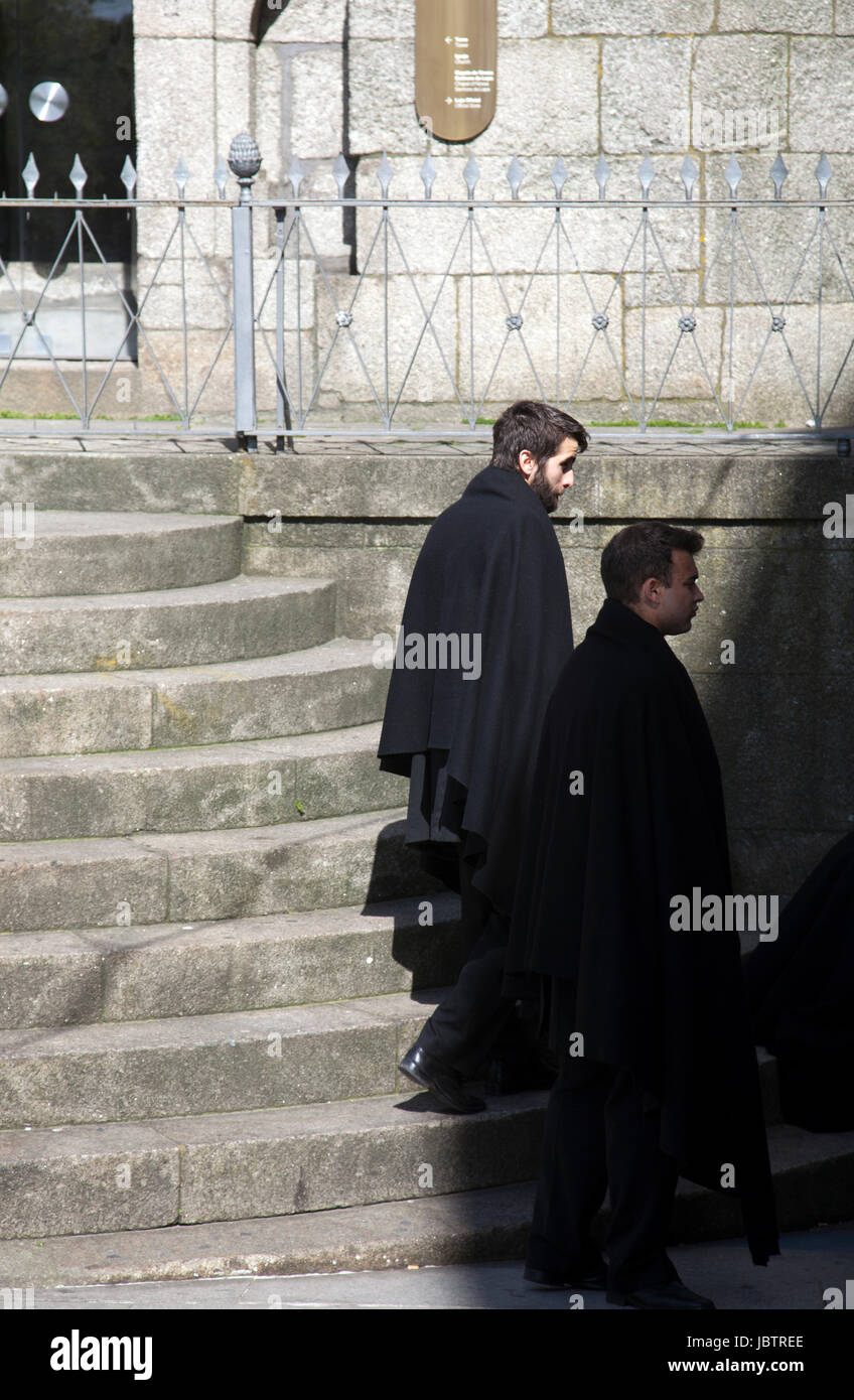 University Students with Black Capes on Rua dos Clerigos in Porto - Portugal Stock Photo