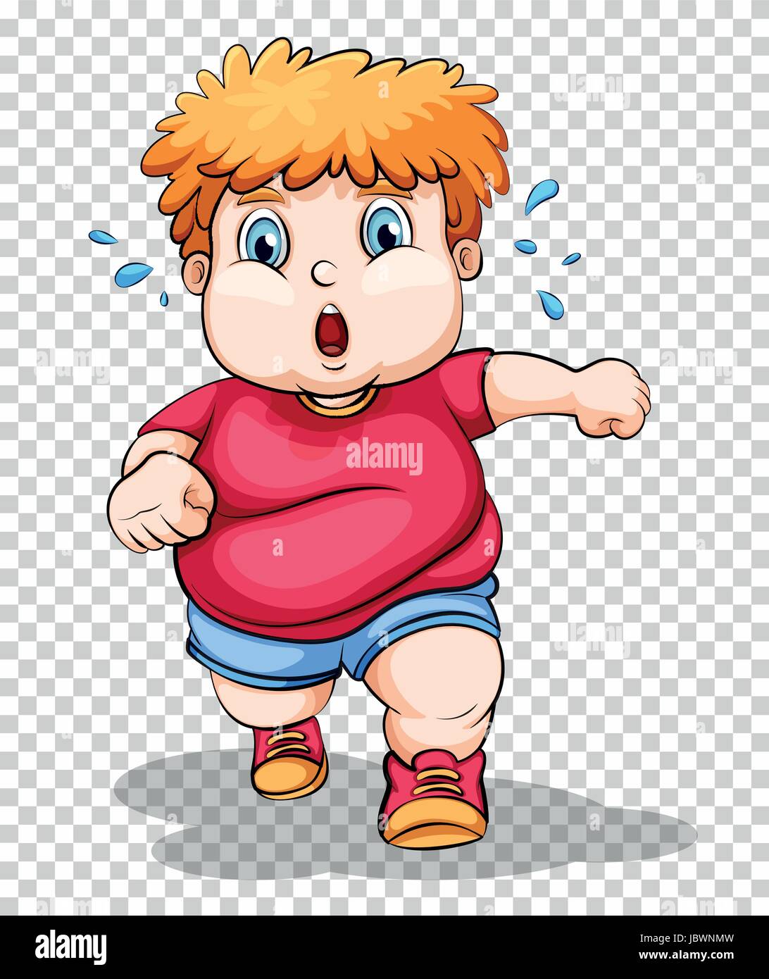 Fat boy running on transparent background illustration Stock Vector