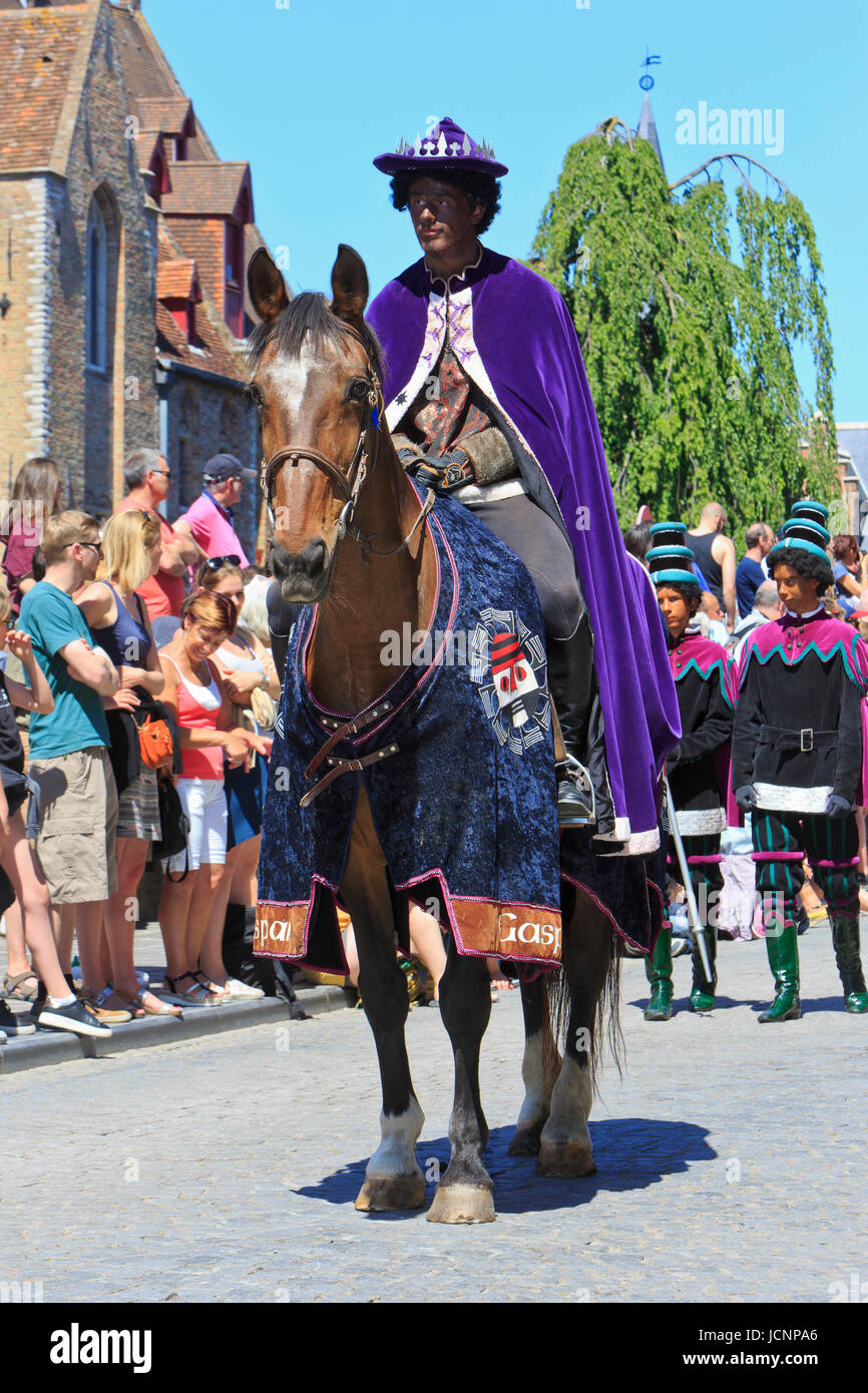 Saint Caspar, one the three Biblical Magi at the Procession of the Holy Blood in Bruges, Belgium Stock Photo