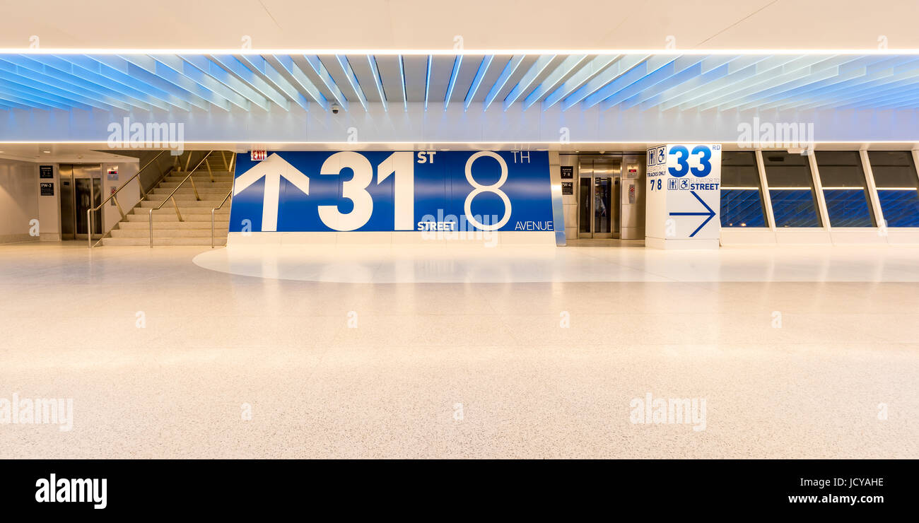 New York City, NY - June 15, 2017: Newly opened Penn Station renovation below the James A. Farley Post Office, Manhattan, New York City Stock Photo