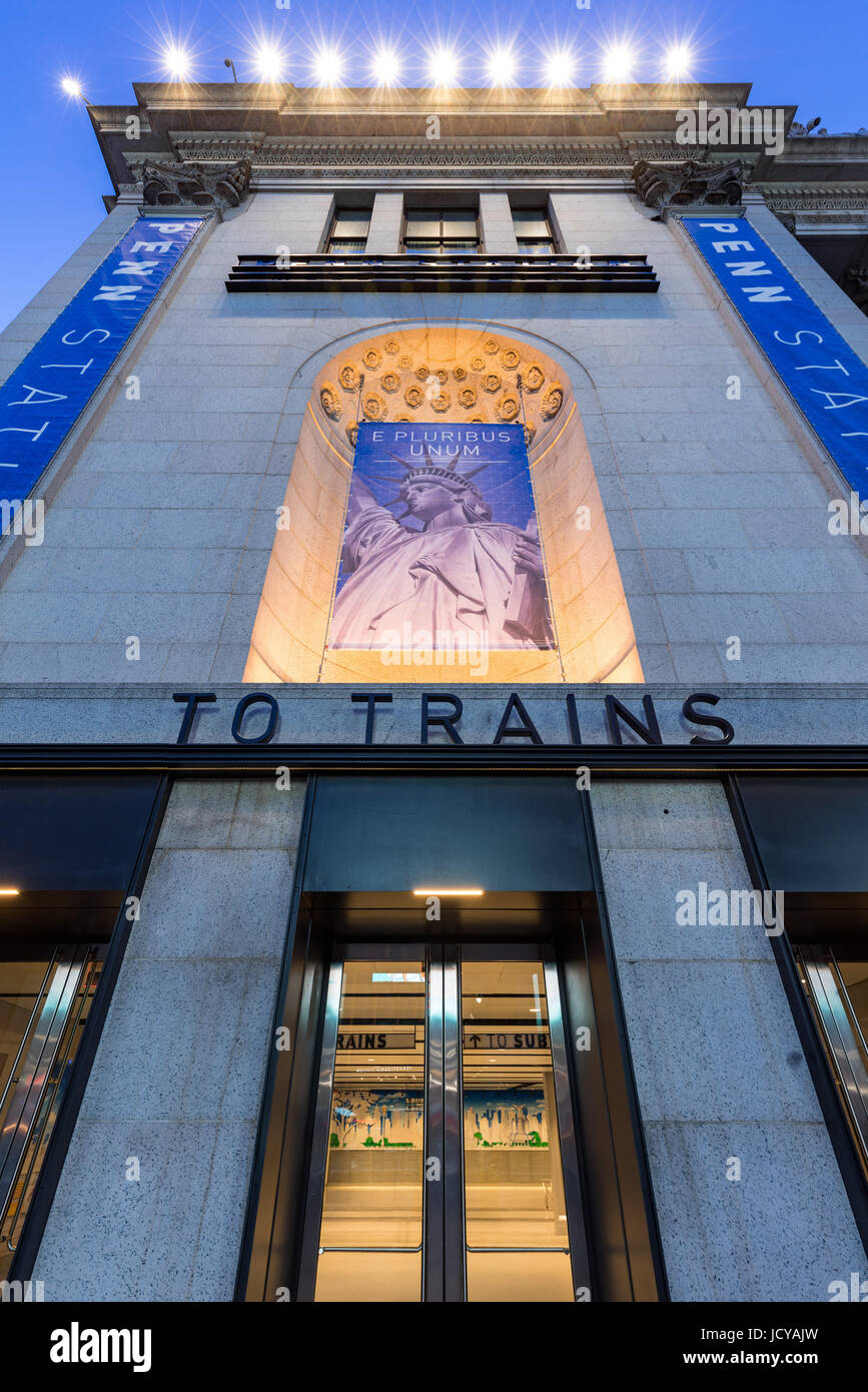 New York City, NY - June 15, 2017: Newly opened renovated West Entrance of Penn Station at the James A. Farley Post Office, Manhattan, New York City Stock Photo