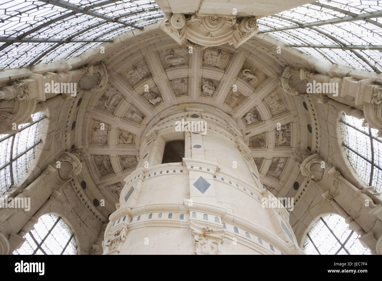 France, Loire valley, castle Chambord, interior shot, stairs, Stock Photo