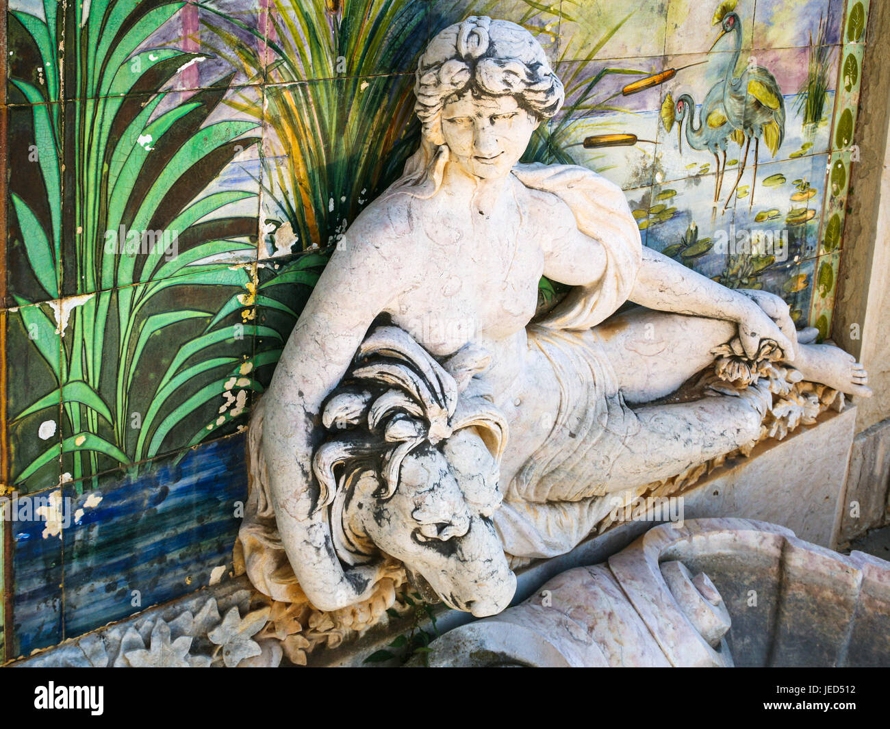 ESTOI, PORTUGAL - JUNE 21, 2006: detail of fountain in garden Estoi Palace (Palacio de Estoi, Pousada de Faro) in Estoi. The Palace of Estoi is rococo Stock Photo