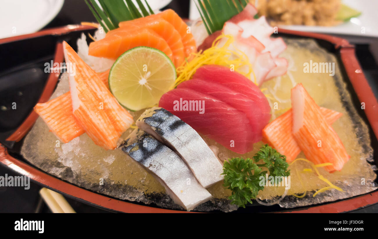 japanese sashimi set on a boat plate Stock Photo