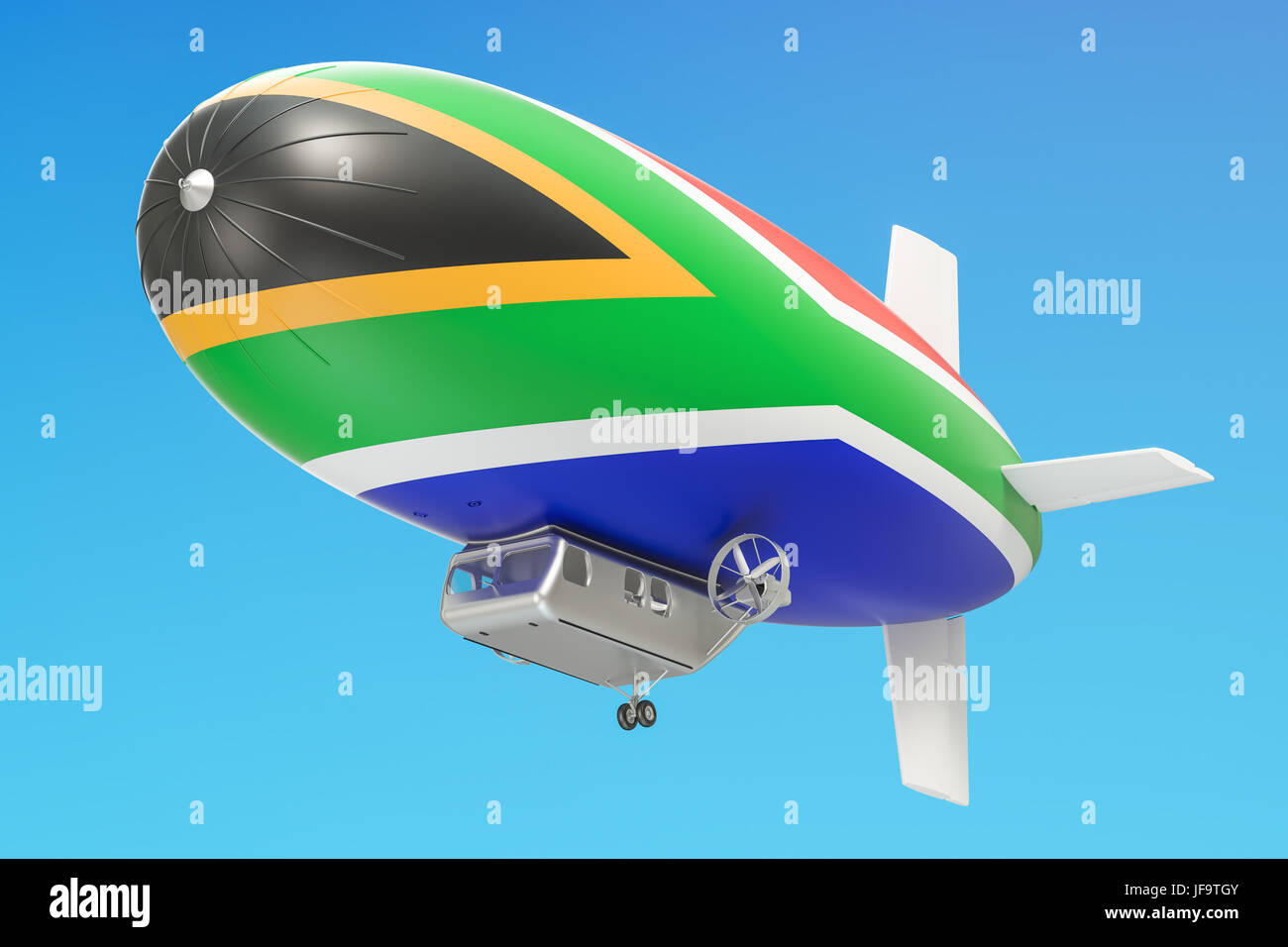 Airship or dirigible balloon with South Africa flag, 3D rendering isolated on white background Stock Photo