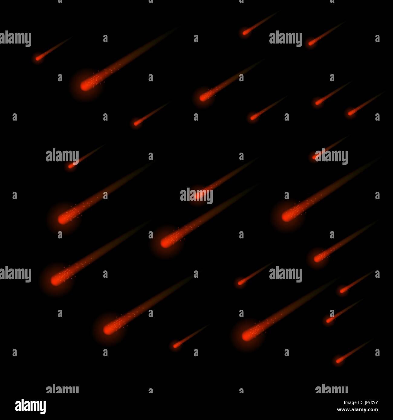 Shooting Red Stars on Nignt Sky. Red Meteor Shower. Meteors Falling Stock Vector