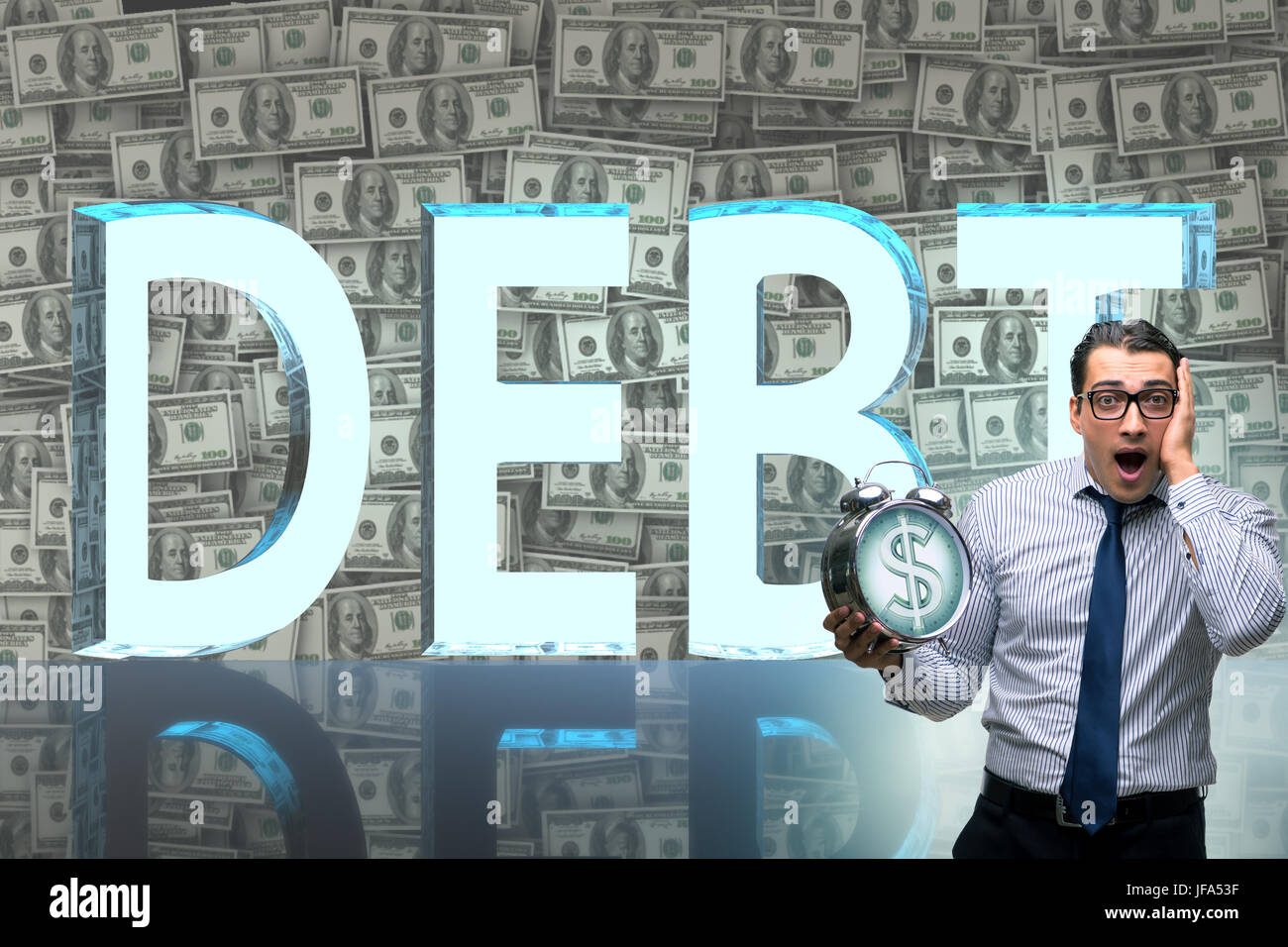 Businessman in debt business concept Stock Photo