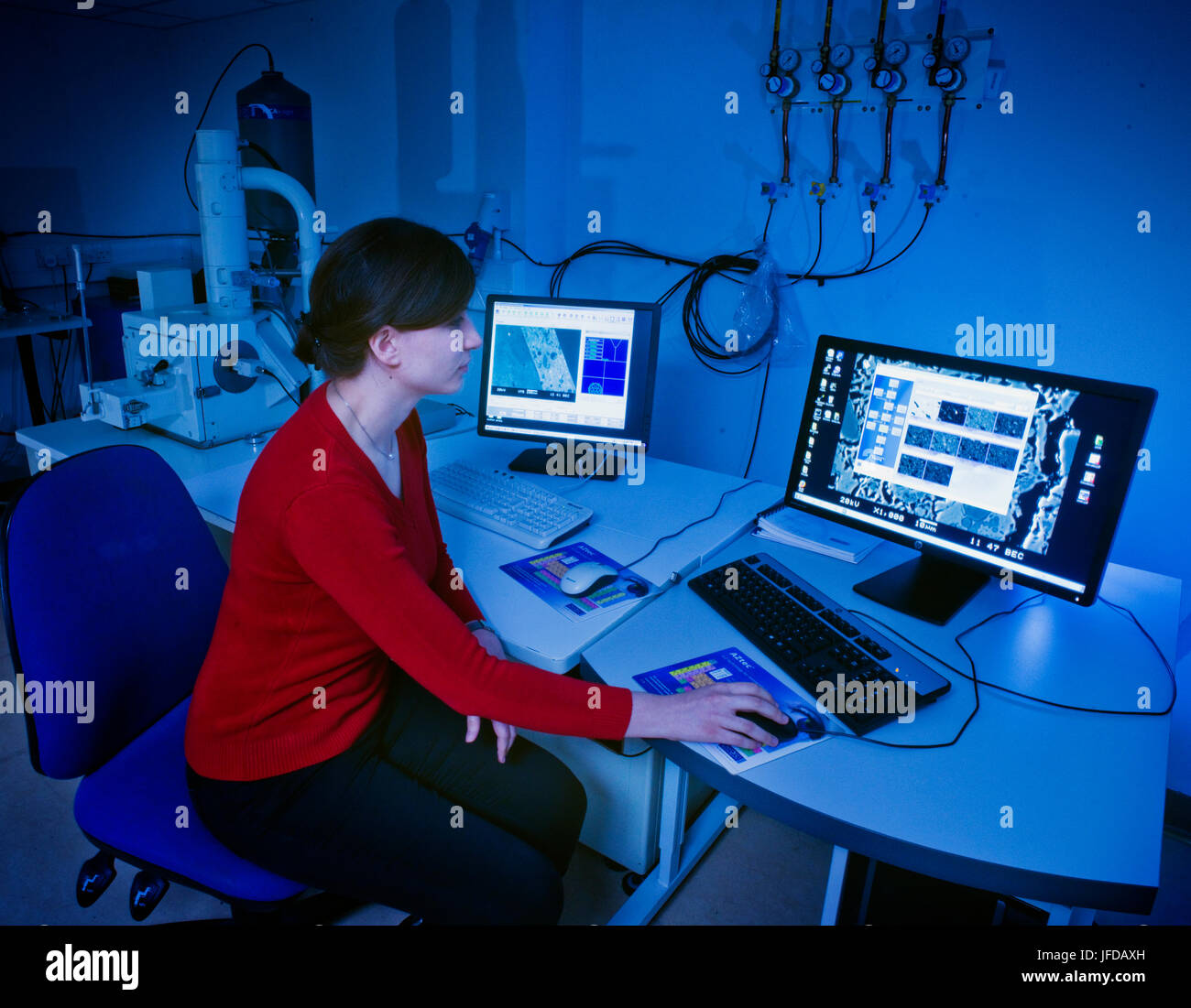 Scanning electron microscope in use at the Research Laboratory for Archaeology & the History of Art at the University of Oxford. Stock Photo