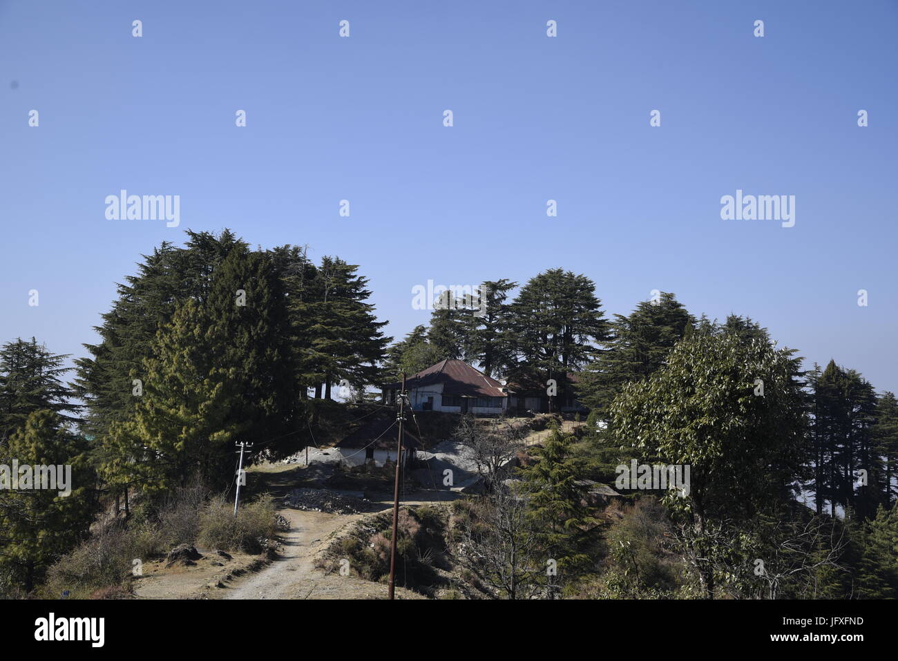 A scenic panorama of Garhwal Himalaya nature beauty and beautiful mountain view from Dhanaulti, Uttrakhand, India, Asia Stock Photo