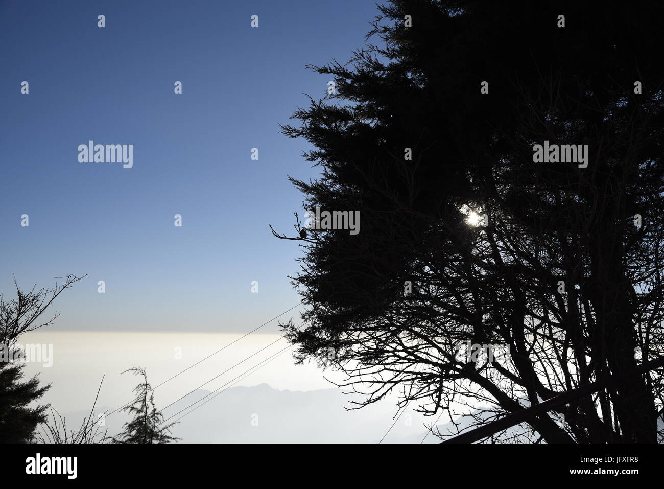 A scenic panorama of Garhwal Himalaya nature beauty and beautiful mountain view from Dhanaulti, Uttrakhand, India, Asia Stock Photo