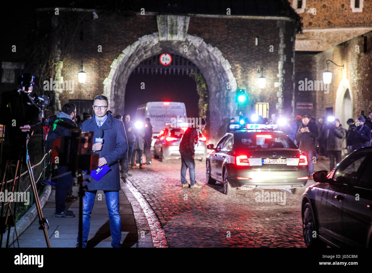 Krakow, Poland - November 14, 2016: Exhumation of former president of Poland in Wawel royal castle. Lech Kaczynski died in airplane crash in 2010. Stock Photo