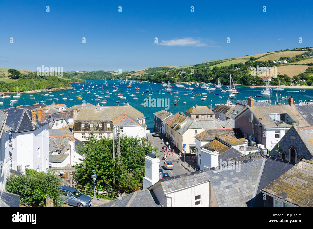 Looking over the rooftops of the Devon sailing town of Salcombe Stock Photo