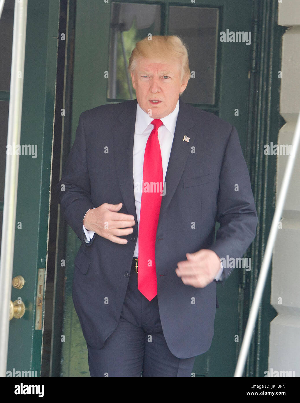 Washington, Us. 22nd July, 2017. United States President Donald J. Trump departs the White House in Washington, DC to participate in the commissioning ceremony for the USS Gerald R. Ford (CVN-78), the latest US Navy supercarrier on Saturday, July 22, 2017. Credit: Ron Sachs/Pool via CNP - NO WIRE SERVICE - Photo: Ron Sachs/Consolidated/dpa/Alamy Live News Stock Photo