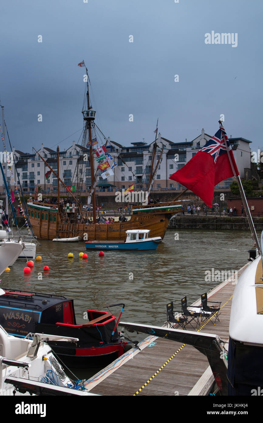 BRISTOL: The Matthew sails through Bristol's harbour during the 2017 harbour festival. Stock Photo