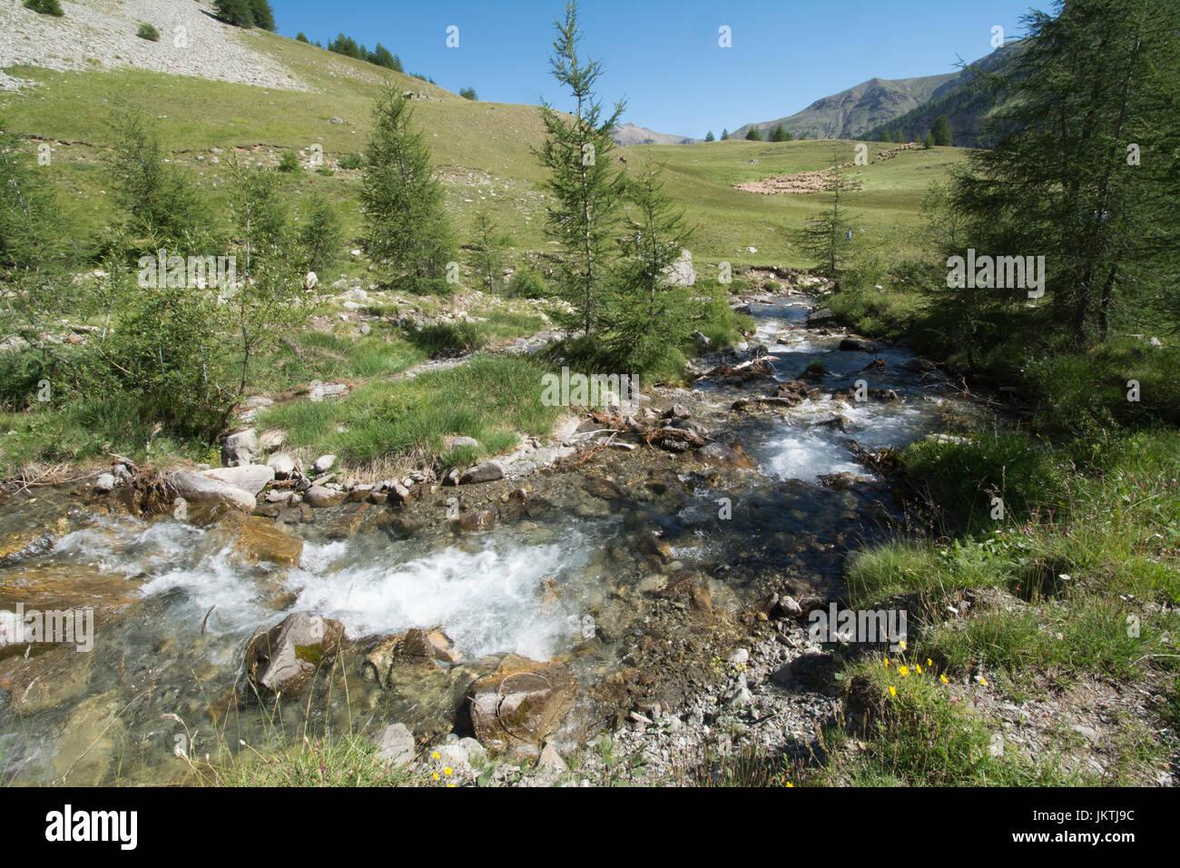 View of Col de la Cayolle, Alpes de Hautes Provence, France - mountain landscape in the French Alps during summer Stock Photo