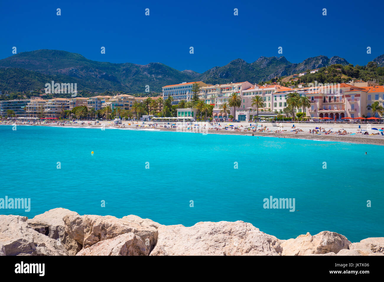 MENTON, FRANCE - July 2017 - Menton city with coastline promenade, Mediterranean Coast, French riviera, France, Europe. Stock Photo