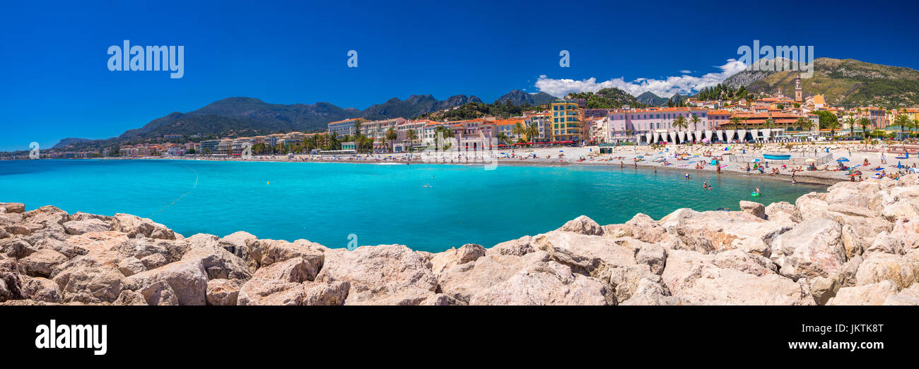 MENTON, FRANCE - July 2017 - Menton city with coastline promenade, Mediterranean Coast, French riviera, France, Europe. Stock Photo