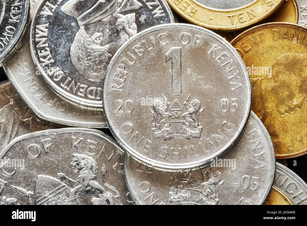 Close up picture of Kenyan shilling, shallow depth of field. Stock Photo