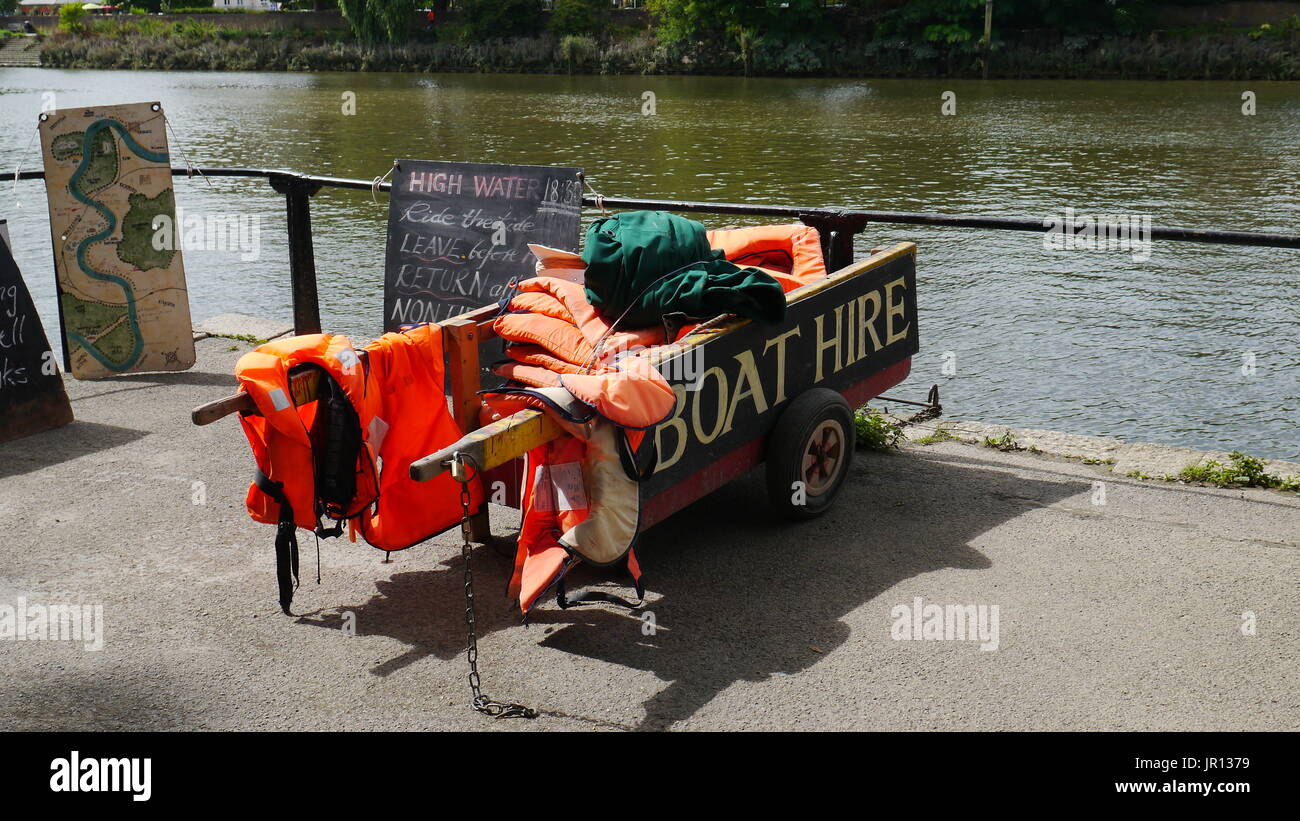 Boat hire equipment  by the river thames Stock Photo