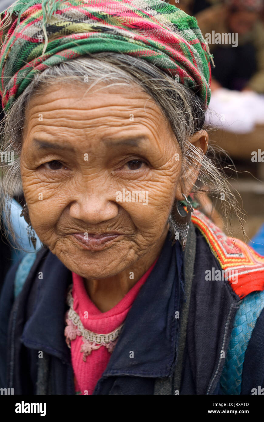 Portrait of a Black Hmong old woman in Sapa Vietnam. Lao Cai Province, Northern Vietnam Stock Photo