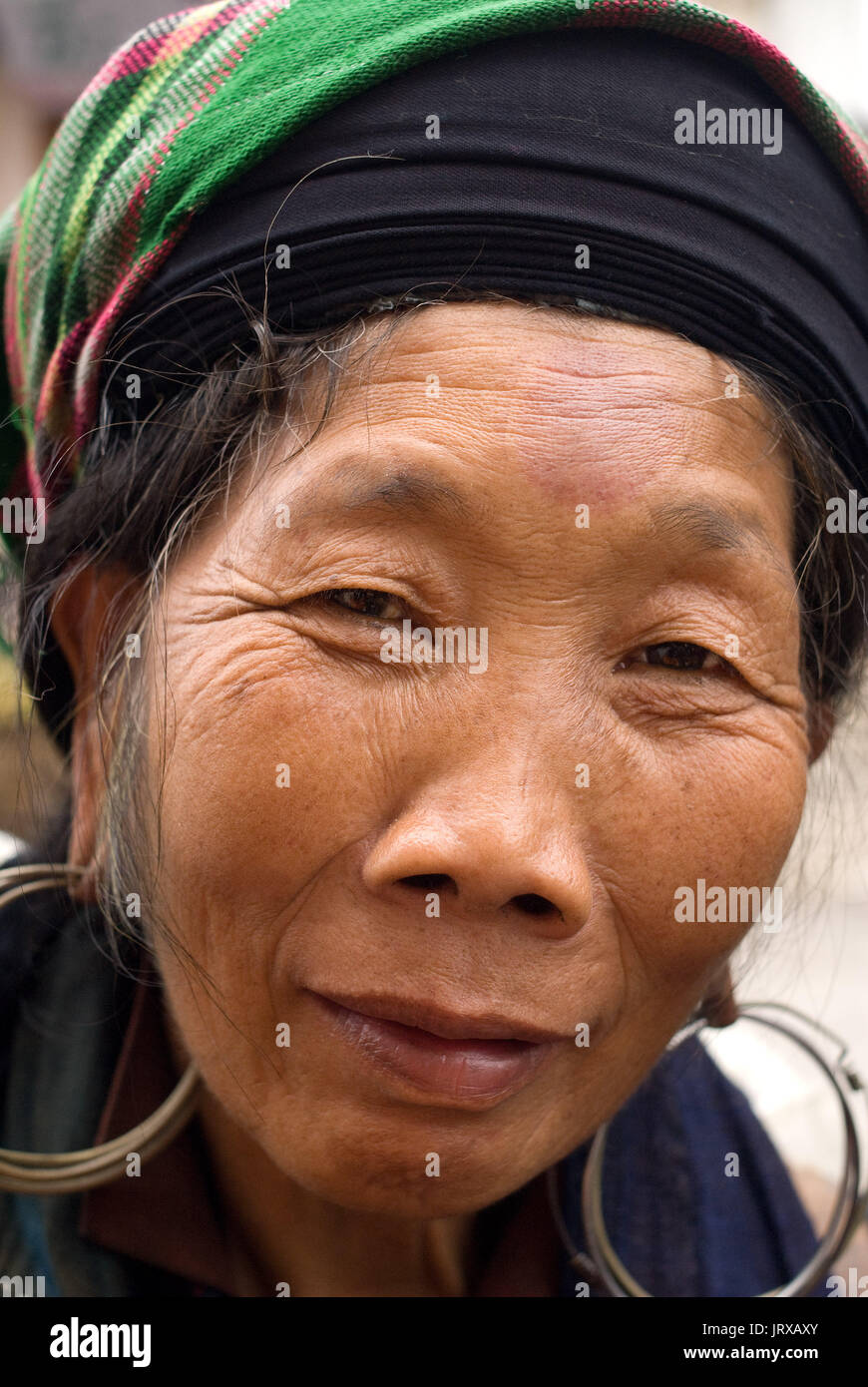 Portrait of a Black Hmong old woman in Sapa Vietnam. Lao Cai Province, Northern Vietnam Stock Photo