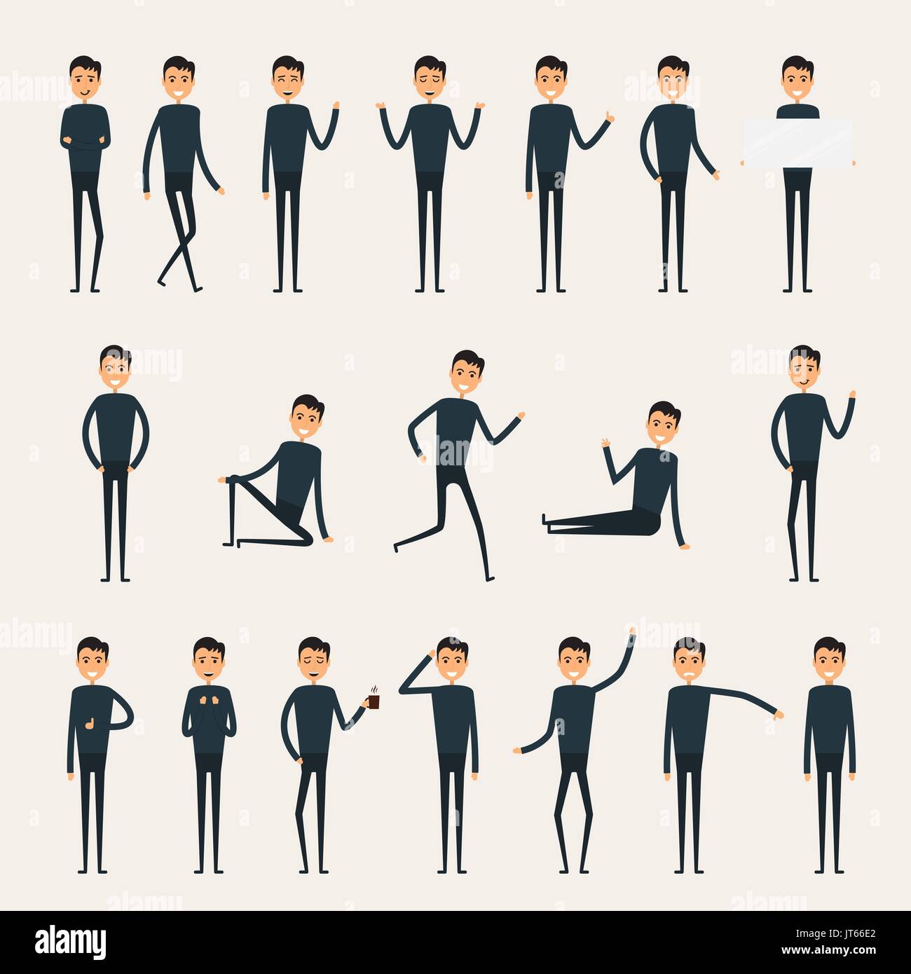 Male character creation set.Business man characters.Set of a guy in different poses.Characters for your project.Build your own design.Cartoon flat sty Stock Vector