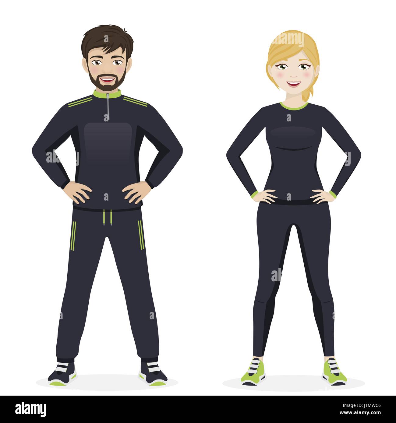 Man and woman playing sport with black sportswear Stock Vector