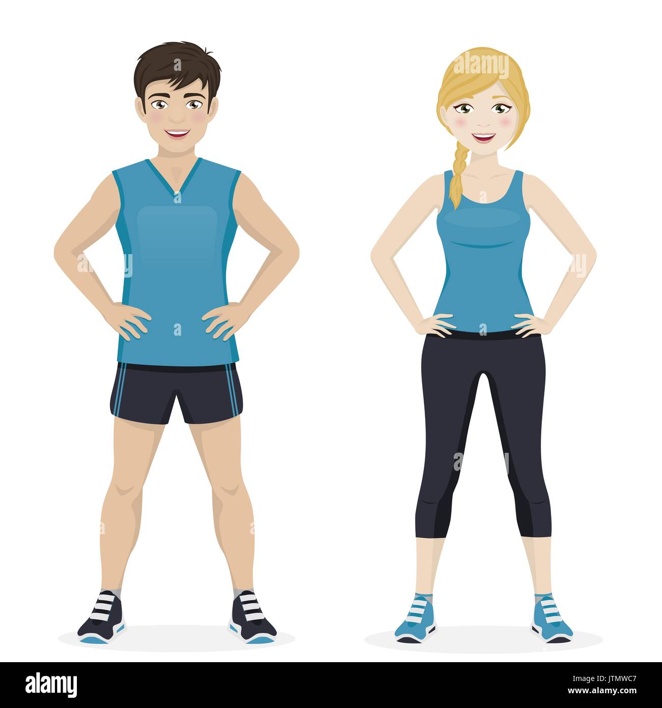 Man and woman playing sport with blue sportswear Stock Vector