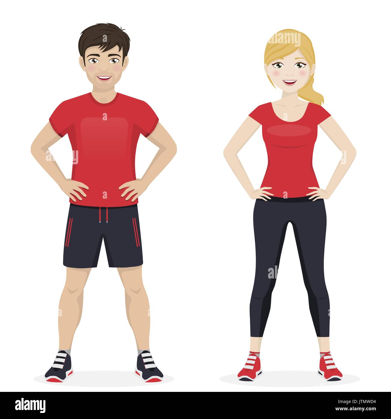 Man and woman playing sport with red sportswear Stock Vector