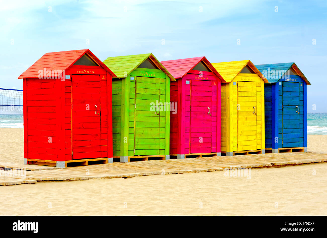 BEACH CHANGING HUTS COSTA BLANCA Stock Photo