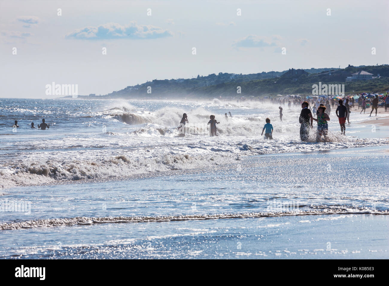 People on the Montauk beach, Long Island Stock Photo