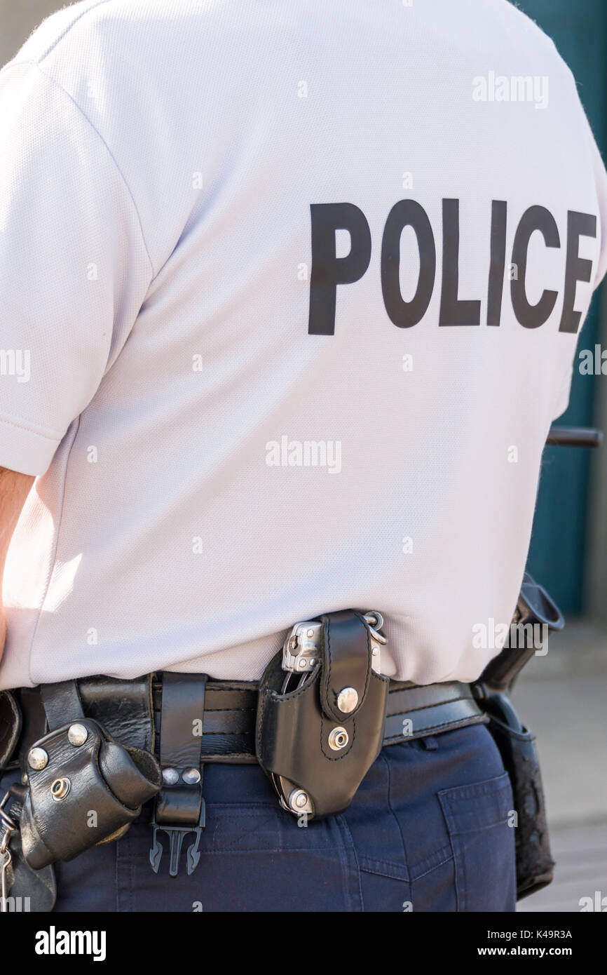 French police close up, security and emergency state concept Stock Photo