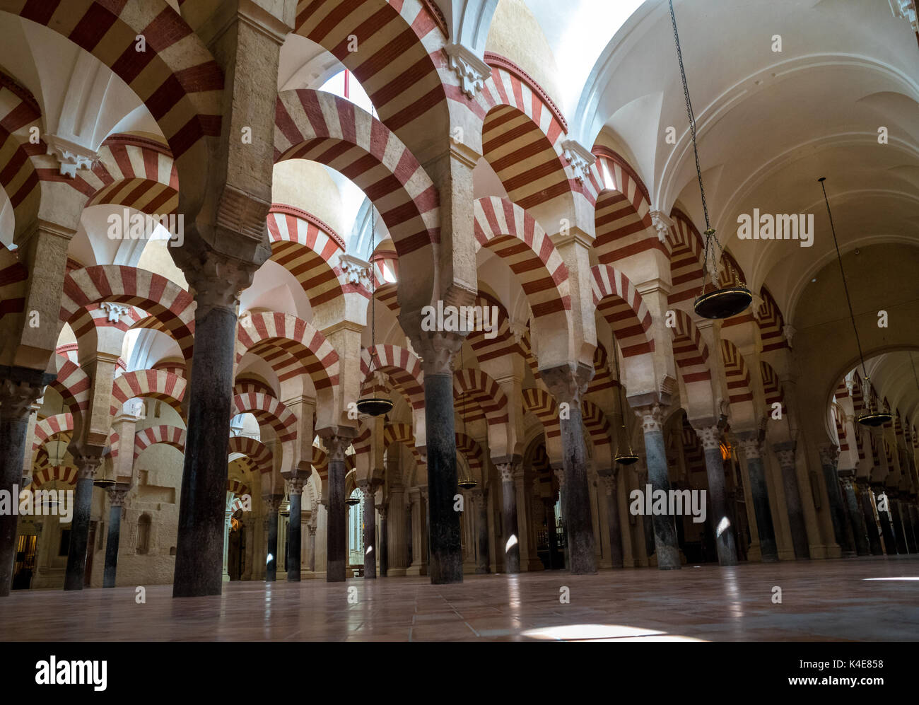 Arches of the Prayer hall in Great Mosque of Córdoba, Spain Stock Photo