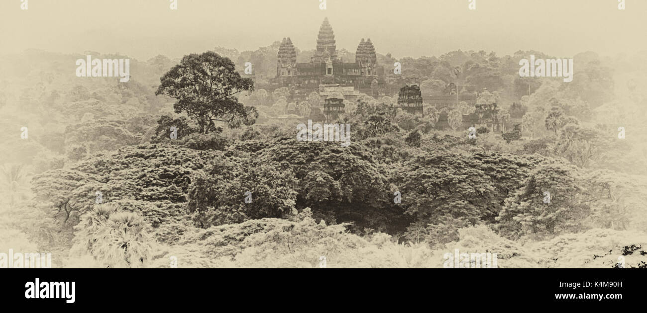 Angkor Wat aerial view in vintage style Stock Photo