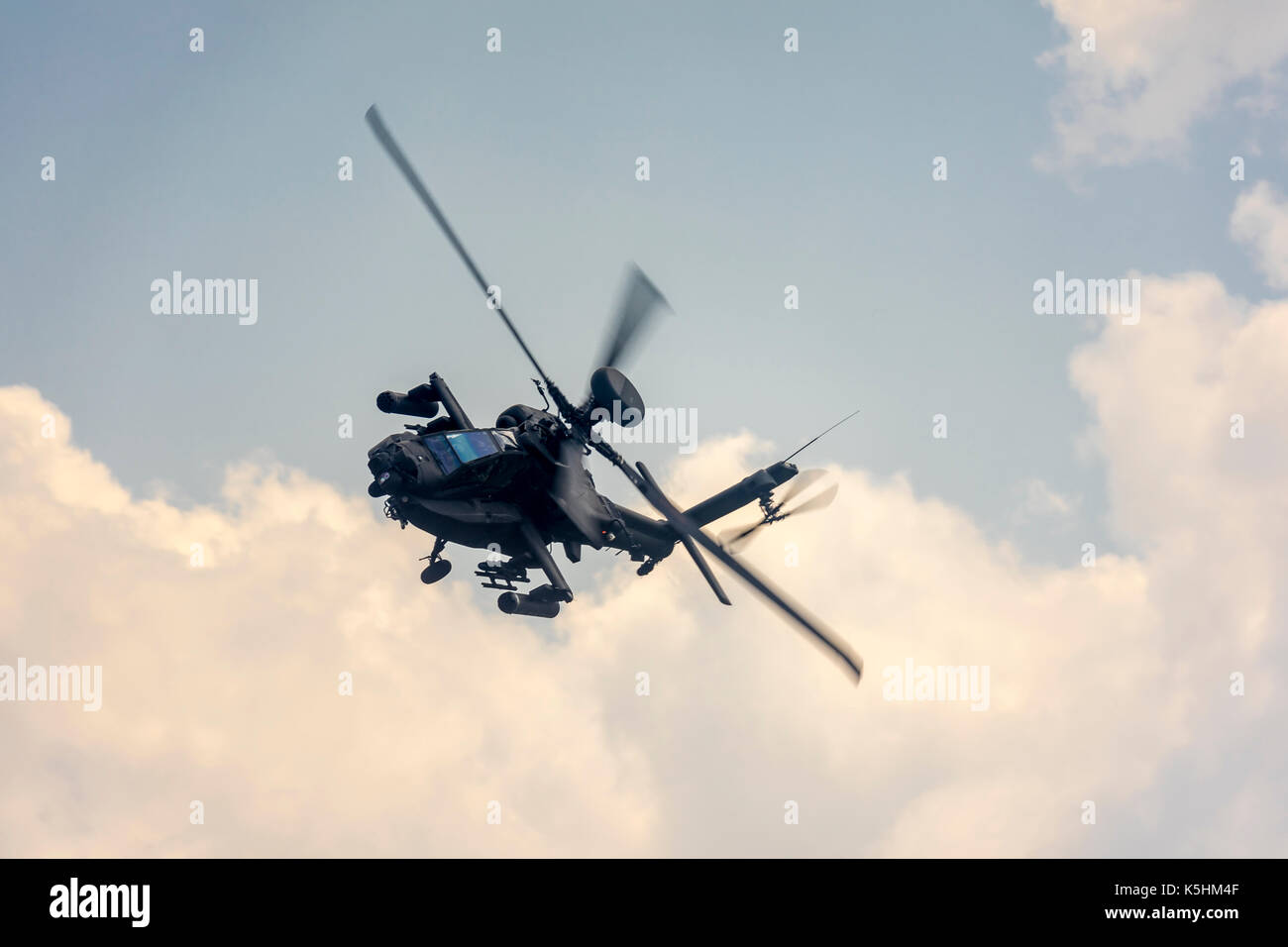 Boeing AH-64 Apache helicopter giving a display. Stock Photo