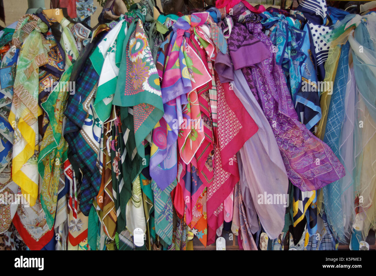 colorful scarfs multicolored textiles silk Stock Photo