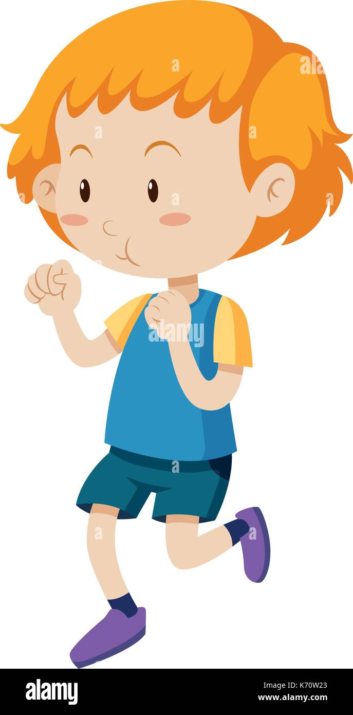 Little boy running on white background illustration Stock Vector