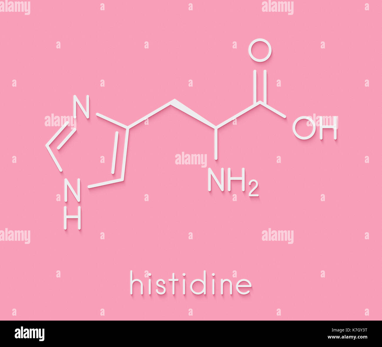 Histidine (l-histidine, his, H) amino acid molecule. Skeletal formula. Stock Photo