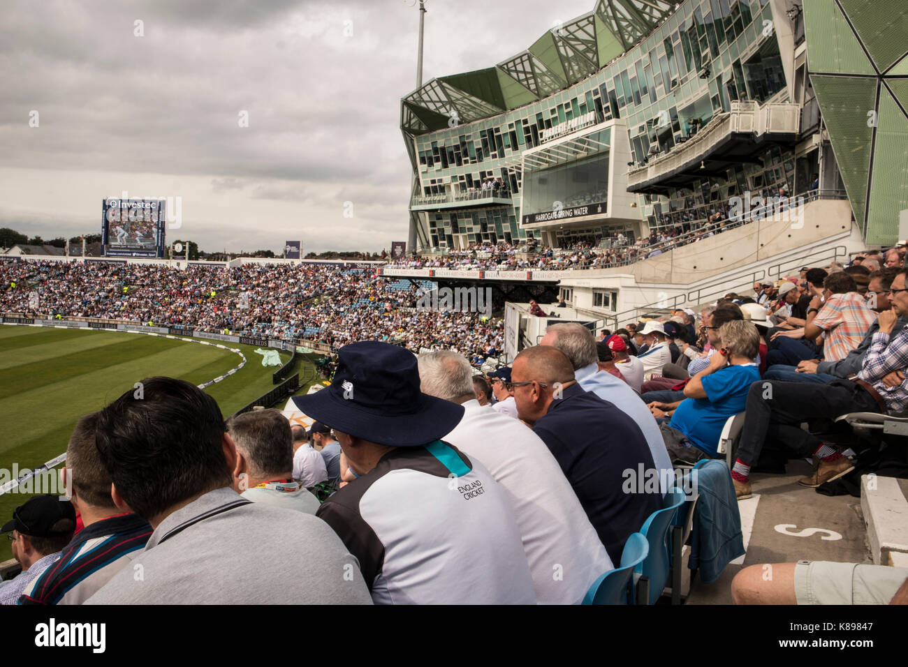 View of the Carnegie stand at Headingley Cricket Ground. Taken from the North East Stand at the England v Windies Test Match inAugust 2017 Stock Photo