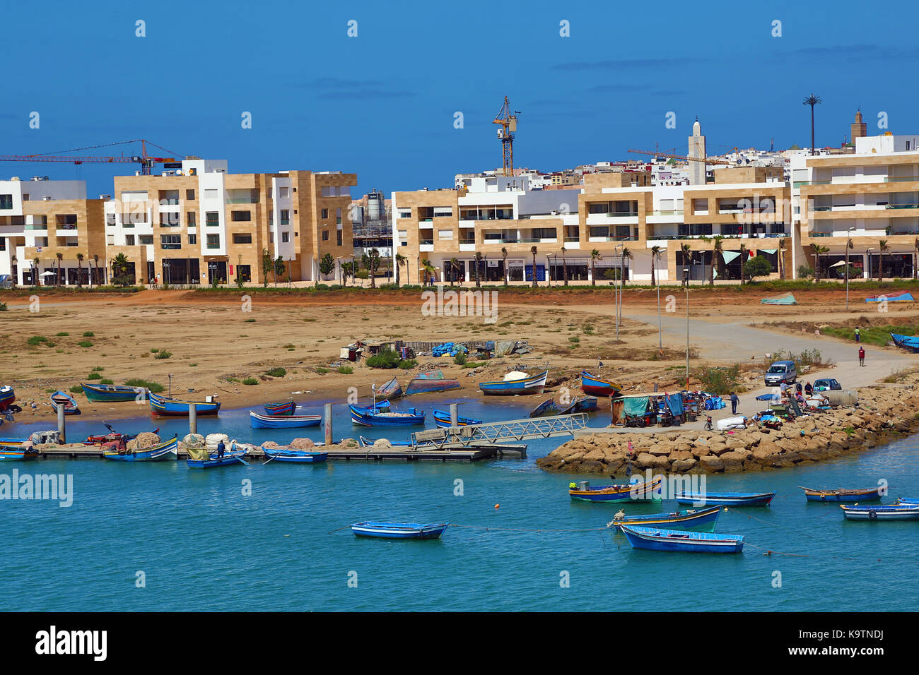 View towards the Sale district of Rabat and the harbour across the Bou Regreg River in Morocco Stock Photo