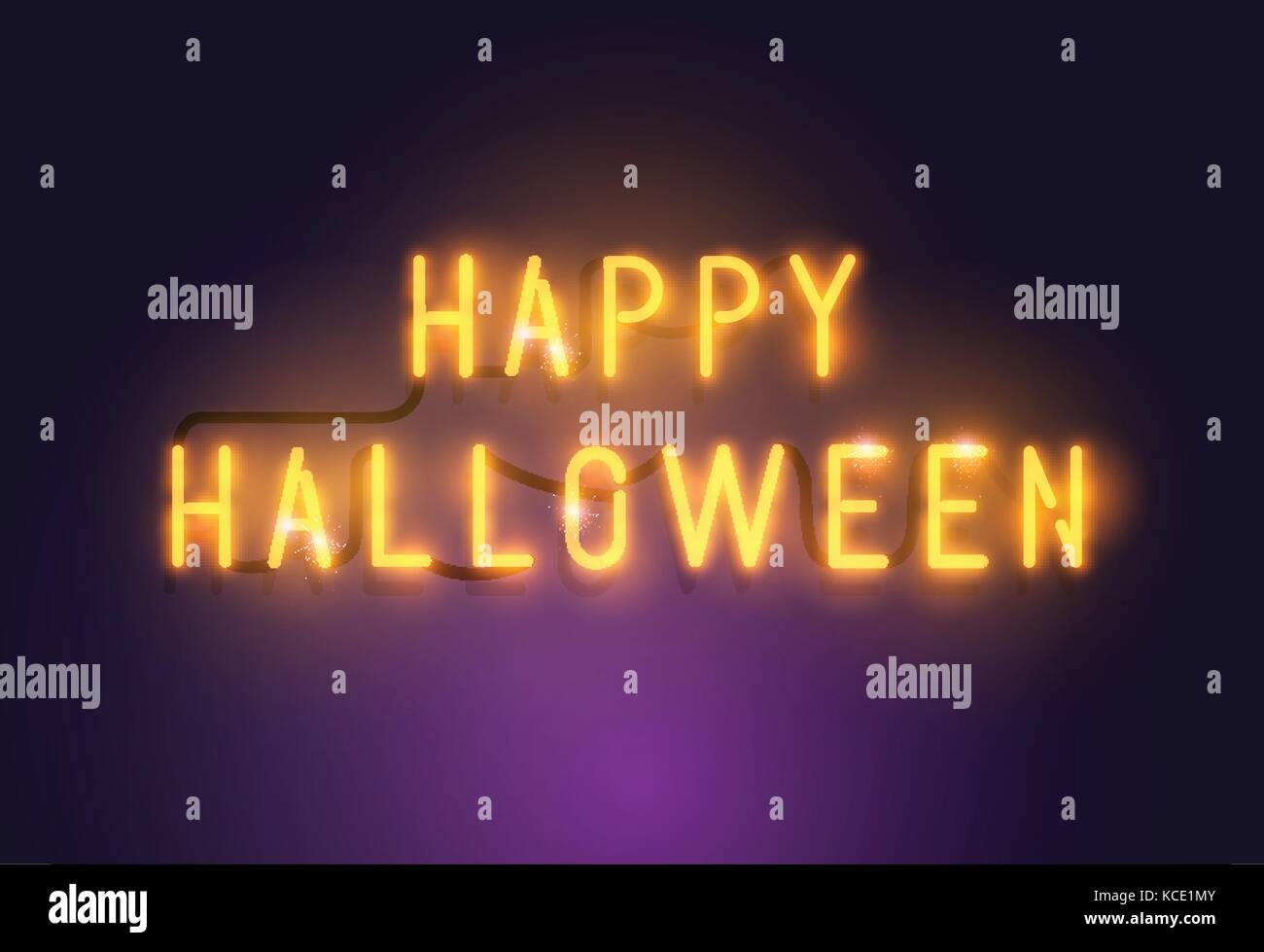 Glowing Neon Happy Halloween sign seasonal decoration. Vector illustration. Stock Vector