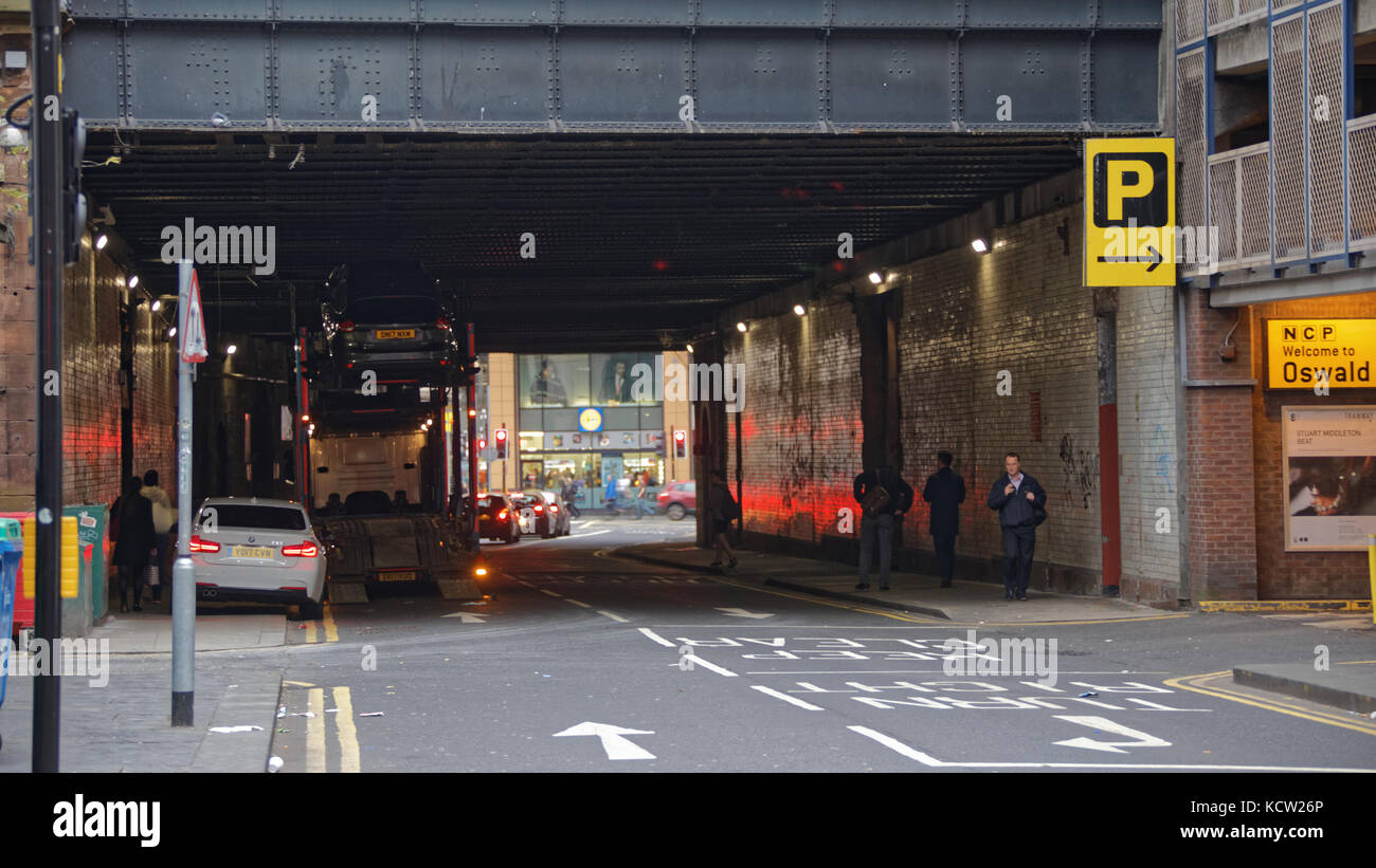 midland street oswald street carpark central station arches city centre pedestrian cityscape street view scene Stock Photo