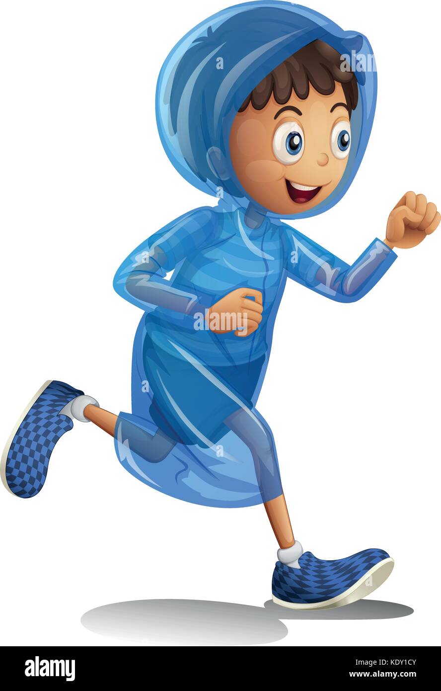 Boy in raincoat running illustration Stock Vector