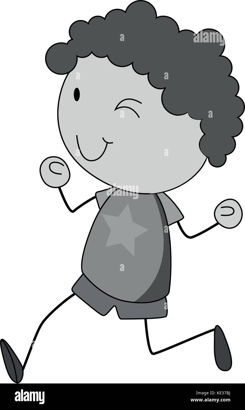 Boy with curly hair running illustration Stock Vector