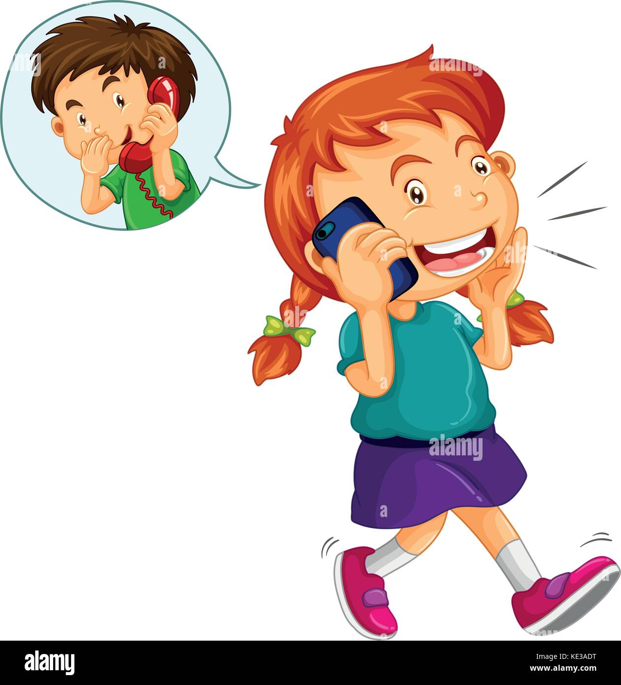 Girl talking to boy on the cellphone illustration Stock Vector