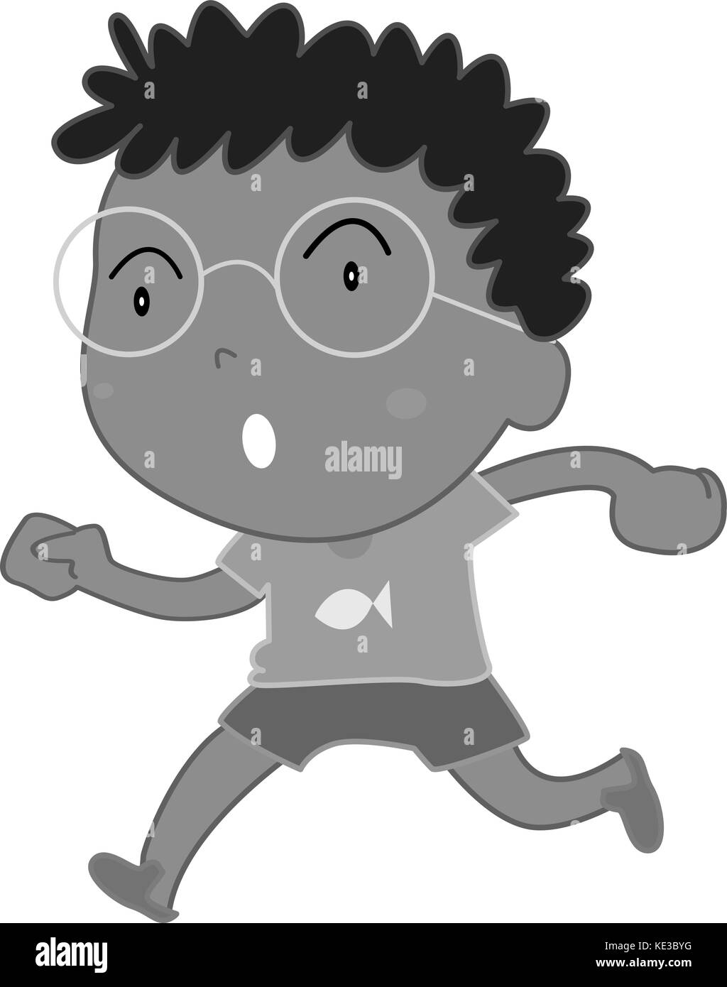 Little boy with glasses running illustration Stock Vector