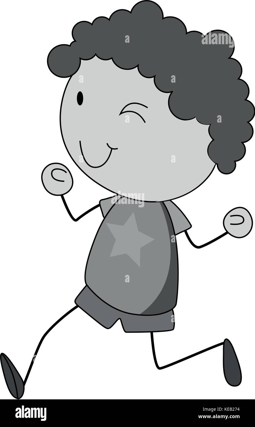 Happy boy with curly hair running Stock Vector