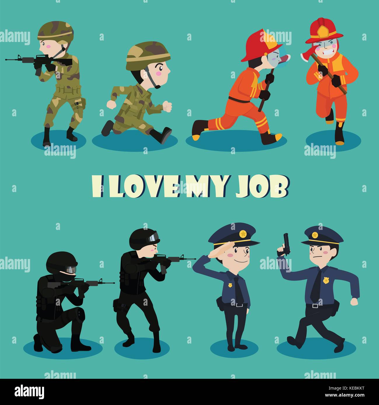 I love my job cartoon character illustration vector set Stock Vector